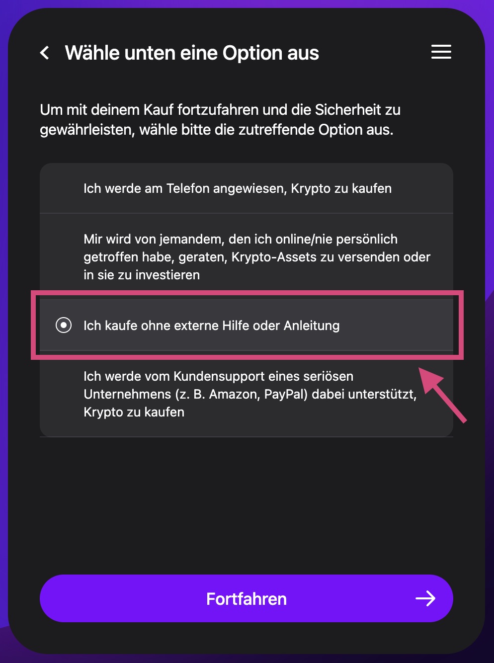 Wählen Sie "Ich kaufe ohne externe Hilfe oder Anleitung"