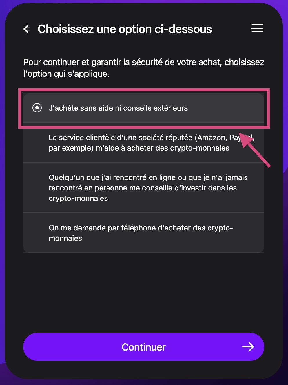 Sélectionnez ": option".